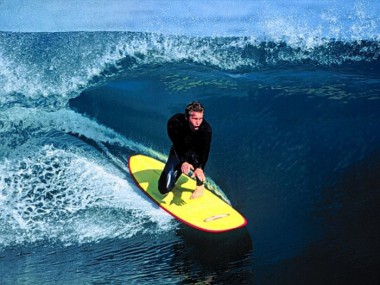 surfing on a yellow board